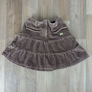Lili Gaufrette France Girls Size 6 Years Brown Corduroy A-Line Ruffle Tier Skirt